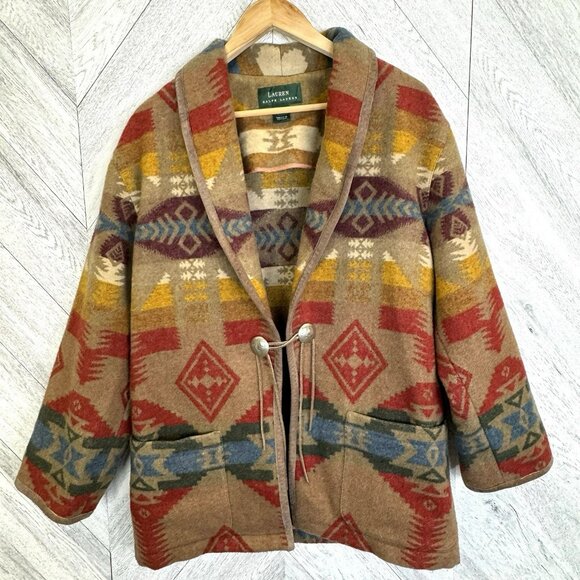Lauren Ralph Lauren Wool Southwestern Blanket Jacket Coat Womens Small VTG USA - Picture 1 of 11